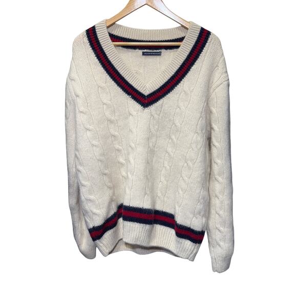 Brandy Melville Nikki VNeck Tennis Sweater Cableknit Wool Blend Oversized - Picture 2 of 11